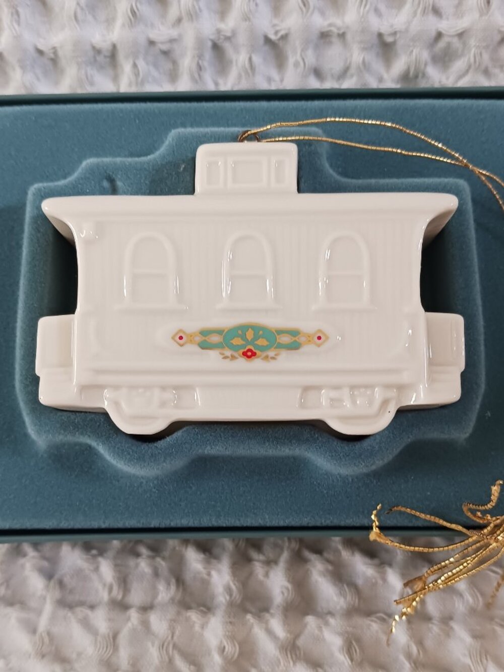Lenox Yuletide Express Caboose Ornament White Porcelain Christmas 1990 Vintage